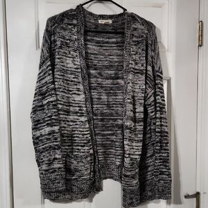 Monochrome Black And White Knit Sweater Cardigan With Stud Accents